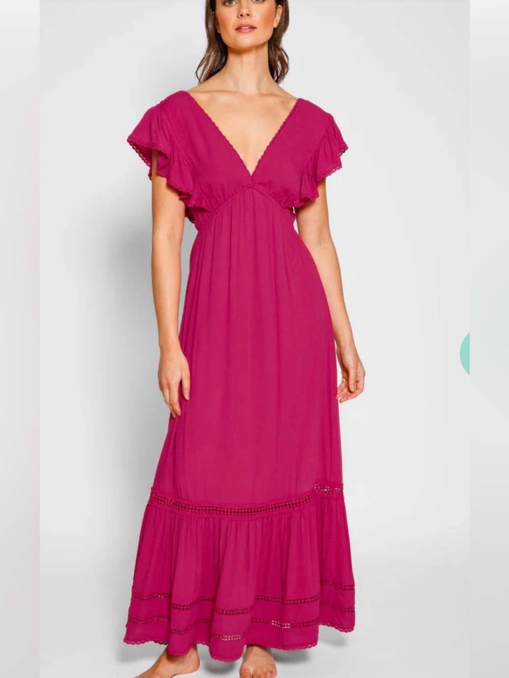 NWT Resort Women's Fuchsia V-Neck Ruffle Maxi Dress